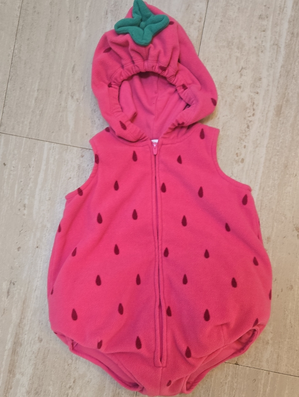 Carter's Pink Strawberry Hooded Zipper Fleece Baby Romper Costume